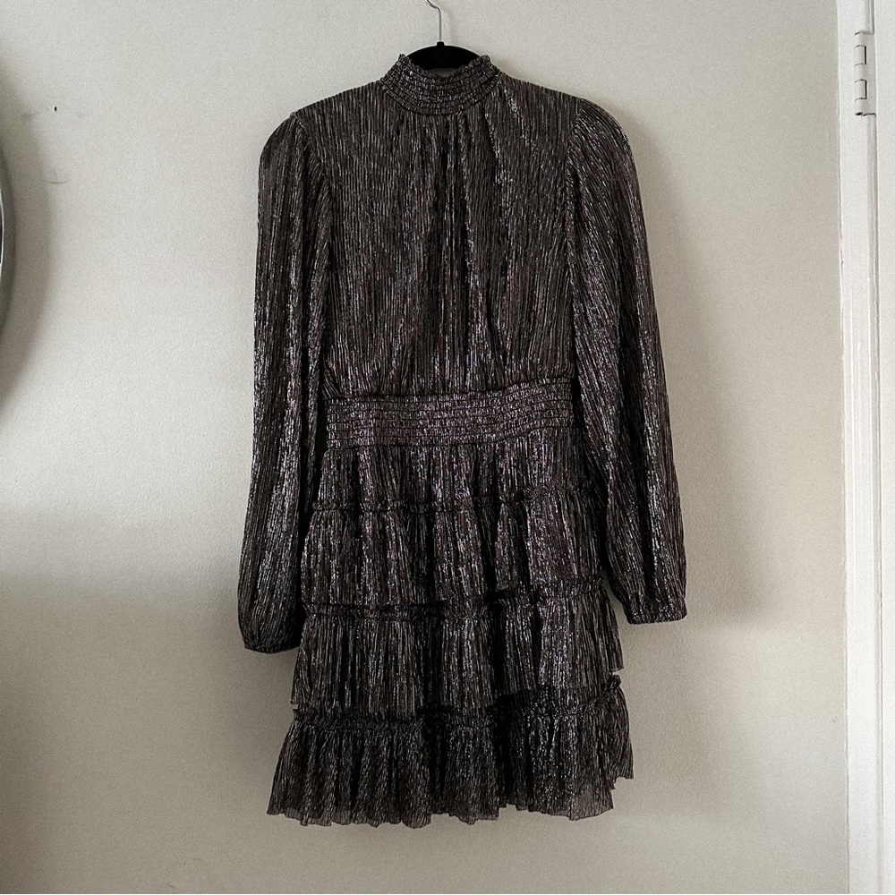 Mac Duggal Ruffle Metallic Mini Dress Womens Small